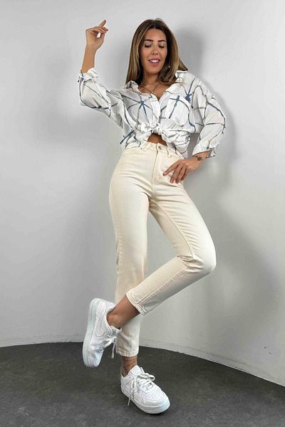 Geppetto High Waist Women's Jeans - Ecru Penolope Mom Pants