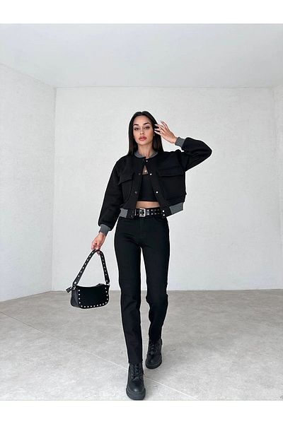 Geppetto Penolope Women - Blugi cu talie înaltă Jet Black Move Mom, pantaloni Boyfriend Jean (Full Fit)