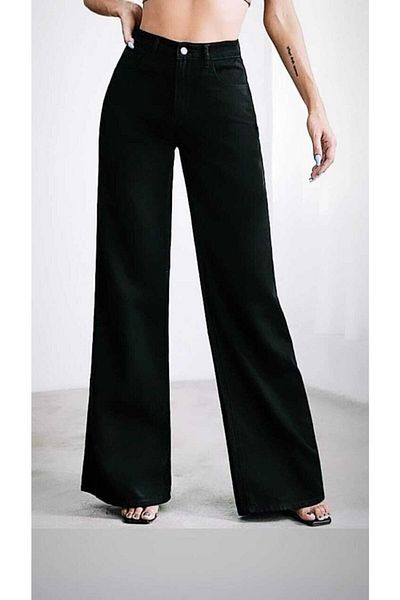 Geppetto Penolope Brav Black Jeans - Super High Waist and Lycra, Wide Leg Pants