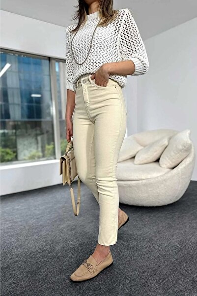 Geppetto Penolope Women's - High Waist Cut Length Jeans Beige