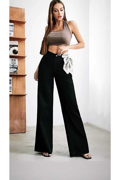 Geppetto Penolope Brav Black Jeans - Super High Waist and Lycra, Wide Leg Pants