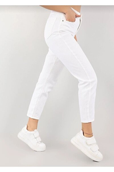 Geppetto Penolope Women's Mom Jean - White, High Waist, Flexible (Lycra), No Inner Display 2024