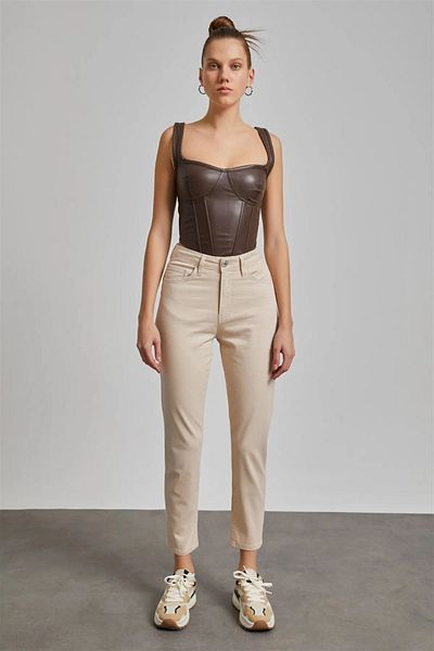 Geppetto Penolope Women - Ψηλόμεσο μπεζ τζιν, Lycra και Colorfast Extra Comfortable Mom Jeans