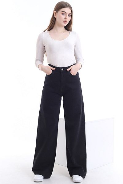 Geppetto Blugi largi din lycra negru Penolope Power Straight Fit - picior largi (cumpărați o mărime mai mare)