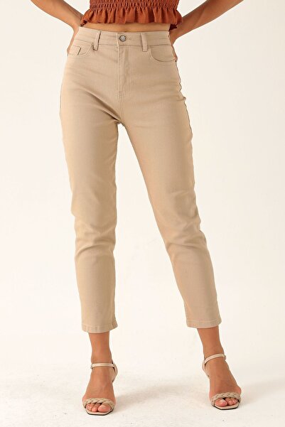 Geppetto Penolope Women's High Waist Mom Jean - 1121 Beige