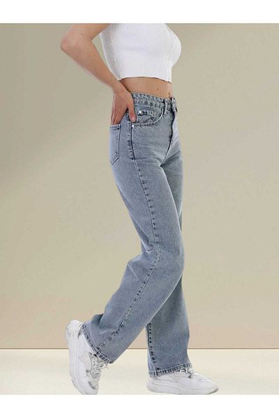 Geppetto Γυναικεία Penolope - Γαλάζιο Lycra Wide Leg Mom Jean