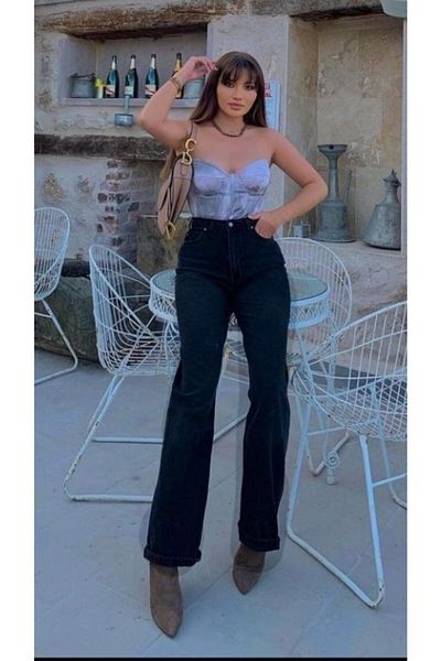 Geppetto Penolope Women's Black High Waist Loose Jeans - Lycra Stretchy Palazzo