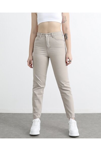 Geppetto Penolope Women's - Cream Color Mom Fit Jean Trousers