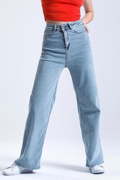 Geppetto Blugi Palazzo cu talie înaltă Lycra Blue Snow - Penolope Women Benjamin
