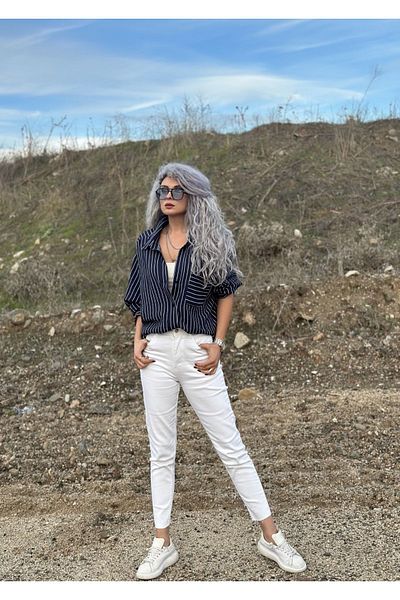 Geppetto Penolope Women - Jean alb cu talie înaltă Lycra Mom