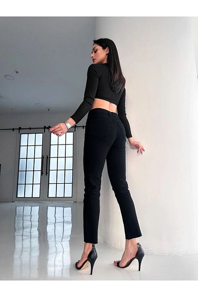 Geppetto Penolope Femei kkb Jean Femei Negru Colorfast Talie Înaltă Mom Mold Jean