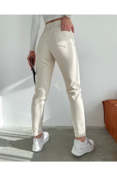 Geppetto Γυναικεία τζιν Penolope Beige High Waist Mom Lycra 2024