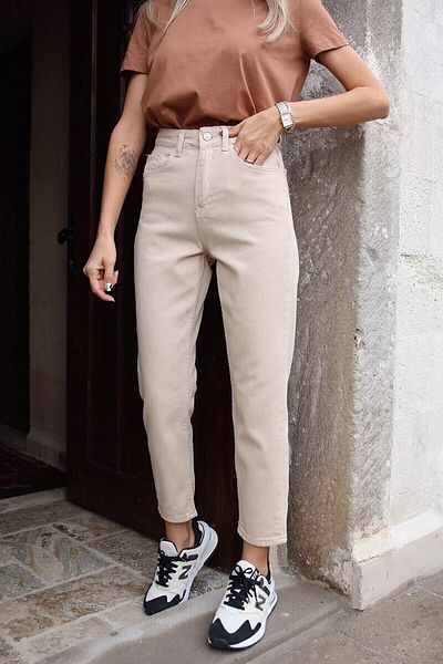 Geppetto Ψηλόμεσο Lycra Beige Mom Jeans - Ευέλικτο Γυναικείο Τζιν