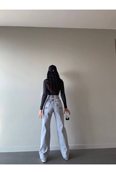 Geppetto Women's Lycra Loose Women's Blue Snow Wash Super High Waist Loose Leg Denim Jeans