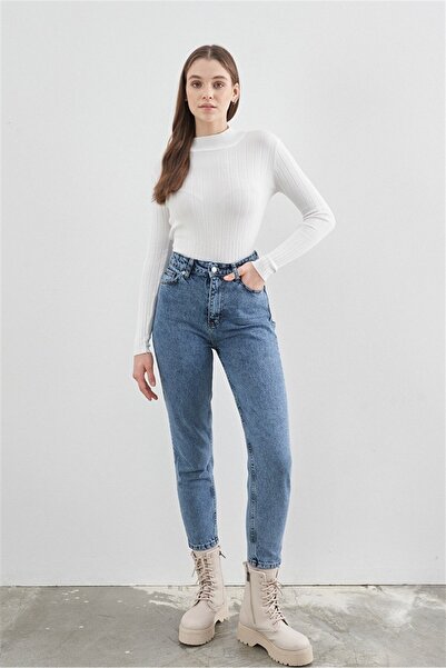 Geppetto Penolope Leo Blue High Waist Lycra Mom Jeans Women