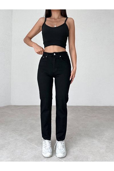 Geppetto Penolope Women's Leo - High Waist Stretchy Black Mom Jeans Jeans