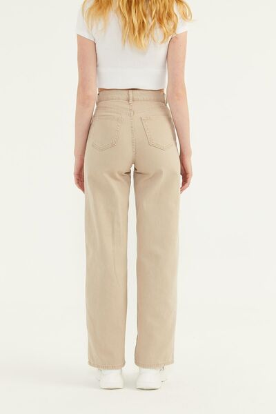 Geppetto Γυναικείο παντελόνι Palazzo Penolope σε μπεζ χρώμα - Φαρδύ και ψηλό κόψιμο