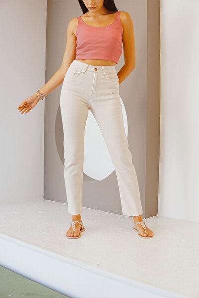 Geppetto Penolope γυναικείο Mom Jean - Ψηλόμεσο, Κρεμ χρώμα, νούμερο 42 παντελόνι