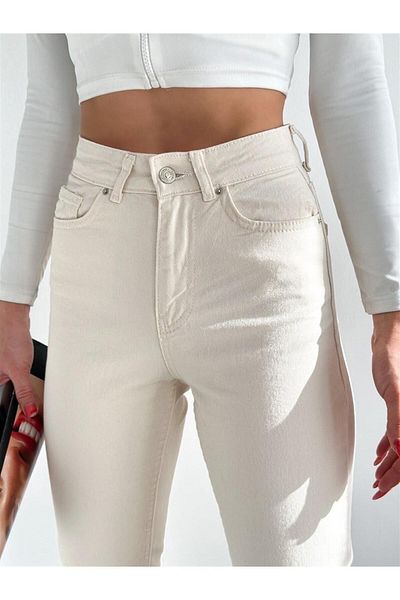 Geppetto Penolope Γυναικείο ίσιο παντελόνι Mom Jeans Cream Jean