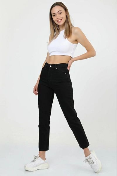 Geppetto Penolope Leo Black Mom Jeans - High Waist Boyfriend Women's Trousers