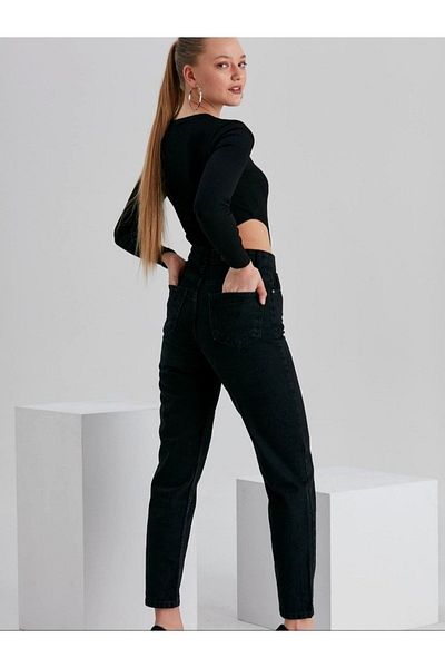 Geppetto Blugi Penolope Black Boyfriend - Pantaloni din denim 100% bumbac cu talie înaltă 2024