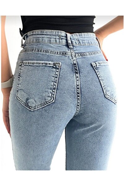 Geppetto Blugi de damă Penolope - albastru deschis, talie înaltă, pantaloni Mom din Lycra