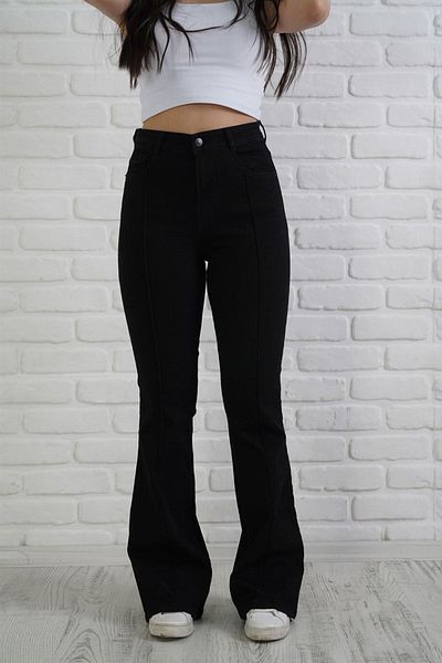 Geppetto Penolope Women's Striped Spanish Leg Jeans Black