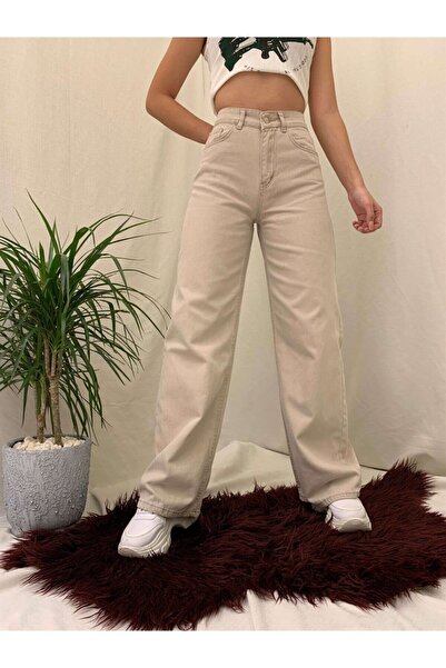 Geppetto Penolope Beige Loose Femei Mom Jean