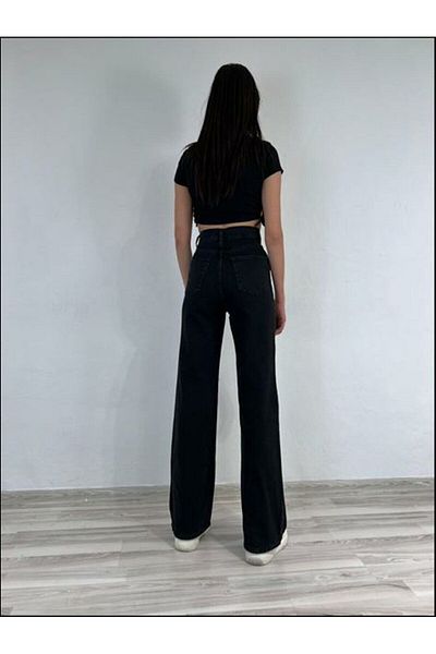 Geppetto Penolope Women - Blugi Palazzo Largi cu Lycra Negru, Talie Super Înaltă