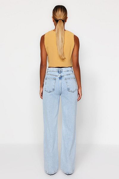 Geppetto Penolope Tika Blue Palazzo Jeans - Pantaloni de damă din denim cu picioare largi 2024