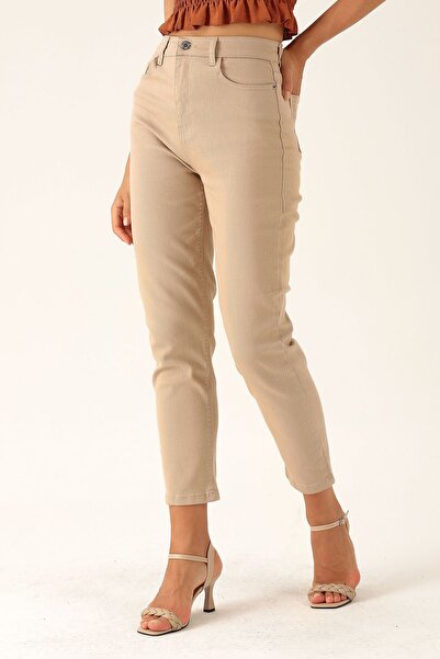 Geppetto Penolope Women's High Waist Mom Jean - 1121 Beige