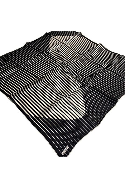 Armine Siyah-beyaz Blok Çizgi Desen Sura Ipek Eşarp 9158-05