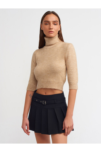 Dilvin 80816 Kalın Pilili Şort Etek-Siyah