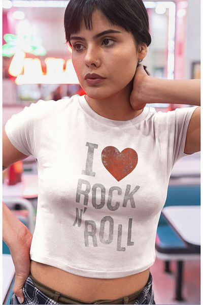 Fuddy Moda Γυναικείο Crop Top με γραφή Rock'n Roll