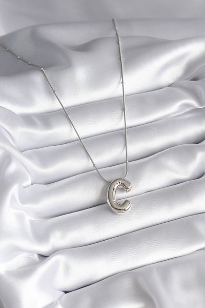 Skygo Robotrend Patterned 316L Silver Colored Bubble "C" Model Women's Necklace