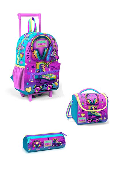 Coral High Minik Yuva Çekçekli Sırt Çantası Kids Pembe Turkuaz Kulaklık Paten...