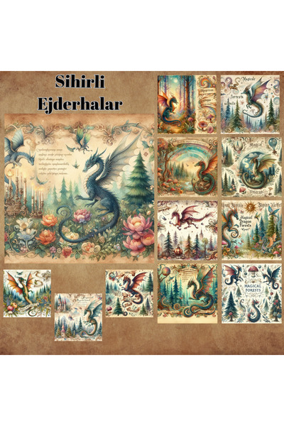 Pink Swan Craft Vintage Magic Dragons - Set od 12 komada naljepnica za albume