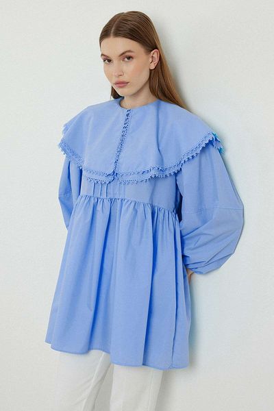 Hooopstore Tunica albastra din poplin - Design cu guler
