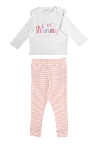 Kyron Ecru Pink Baby Girl Crew Neck Bottom-Top Set