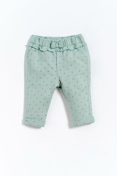 Kyron 100% Cotton Baby Girl Pants with Bow Detailed Polka Dots - Mint Green