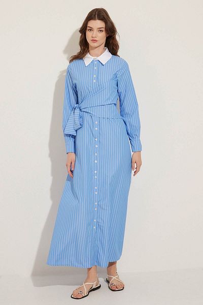 Hooopstore ΦΟΡΕΜΑ VEREV ΚΛΕΙΣΤΟ ΡΙΓΕΣ POPLIN - ΜΠΛΕ