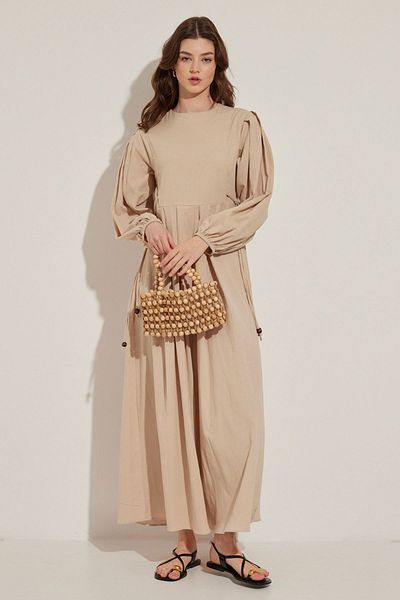 Hooopstore Λινό Φόρεμα Milky Brown - Πλαϊνή Στενή