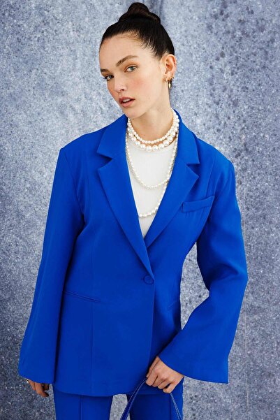 Hooopstore Tek Düğmeli Kruvaze Fit Blazer Ceket - Lacivert