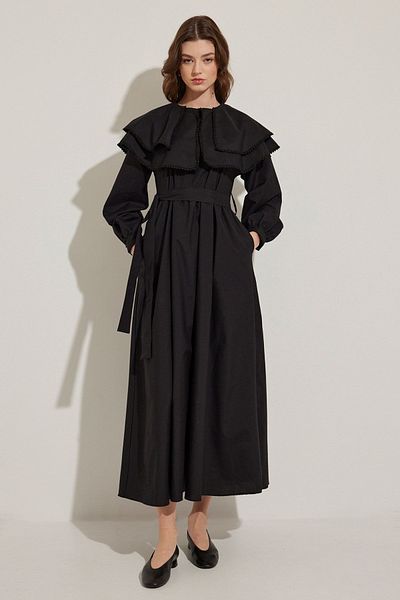 Hooopstore Embroidery Stripe Detailed Dress - Black