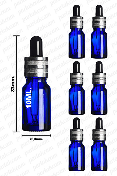 parlakcam 10ml Gümüş Modern Tasarımlı Cam Damlalıklı 10cc Mavi Cam Şişe 6 Adet