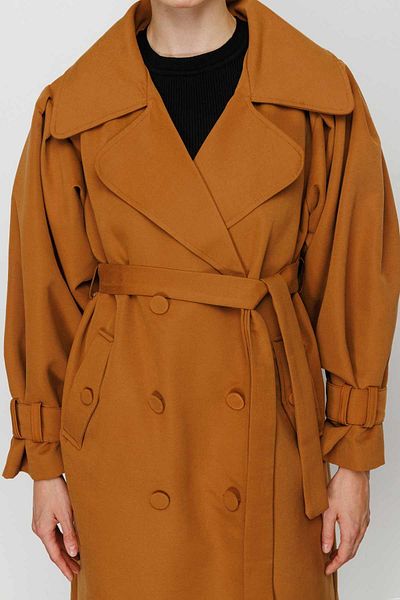 Hooopstore CROWACE PLATED BUTTONED TRENCH COAT - BROWN