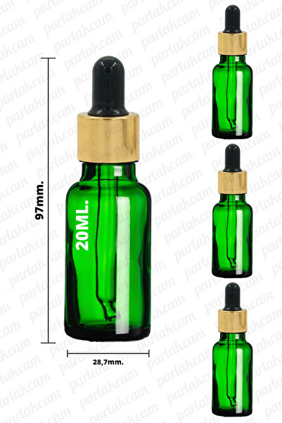 parlakcam 20ml Yeşil Cam Damlalıklı Şişe 20cc Siyah Gold Yüzüklü Cam Damlalık...