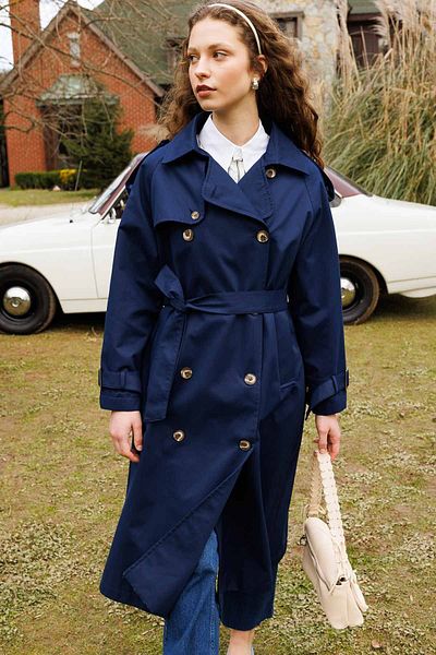Dark navy trench coat deals