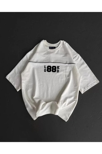 Modayakamoz Tricou alb unisex cu imprimeu oversize cu guler rotund