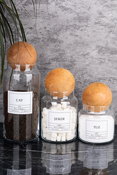 MODA OZY مجموعة تخزين زجاجية لملح الشاي والسكر مكونة من 3 قطع 1300/800/500 مل مع غطاء كروي